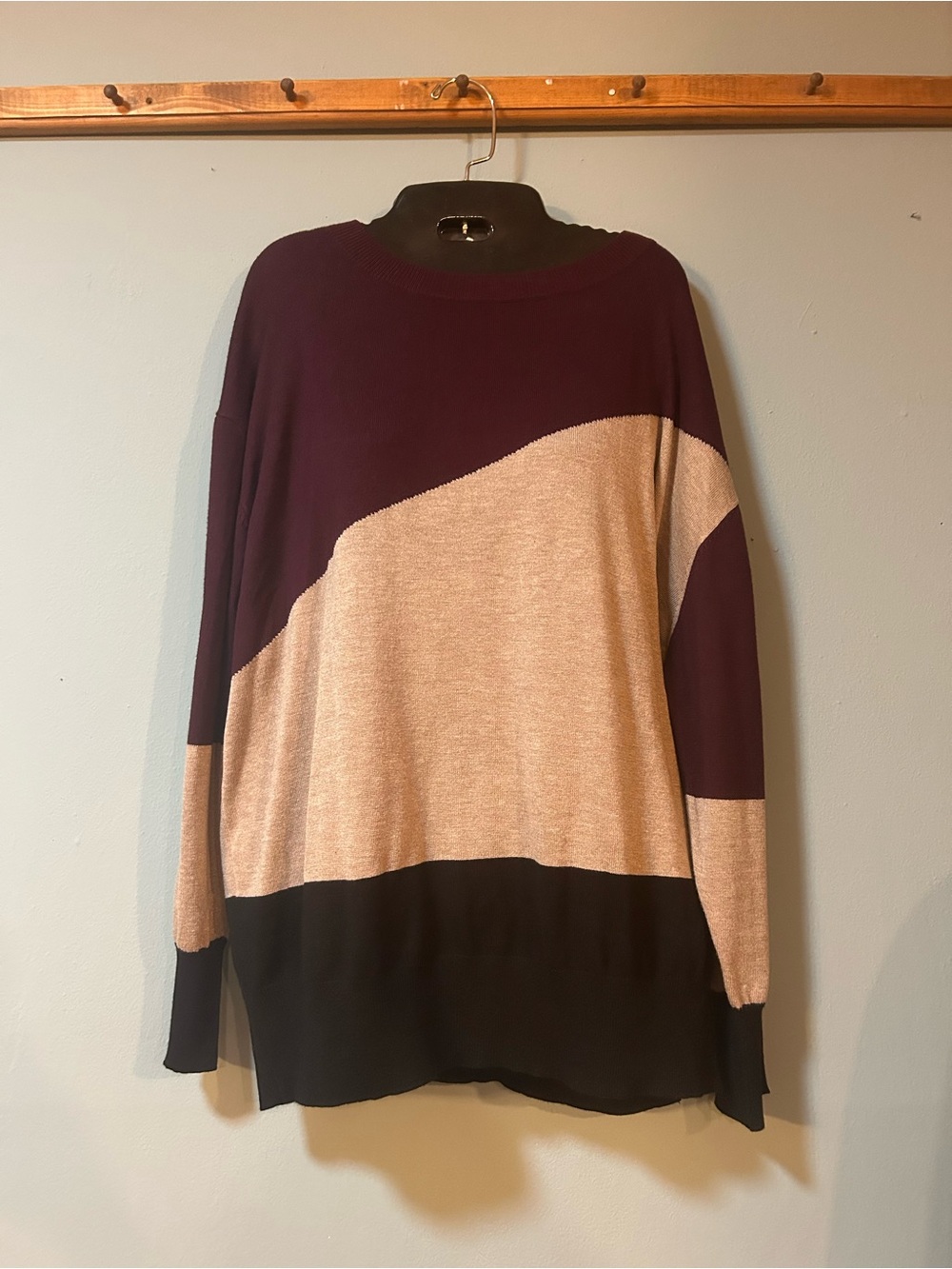Women’s Colorblock Crewneck Sweater - Plum, Beige & Black